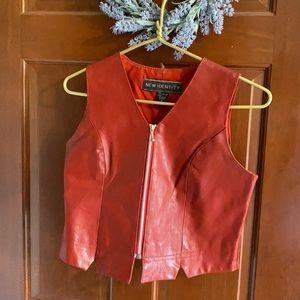 Women’s Red 100% Leather Vintage Vest